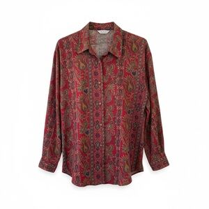 A.N.N Collection Paisley Button Down Office Blouse w Unique Buttons